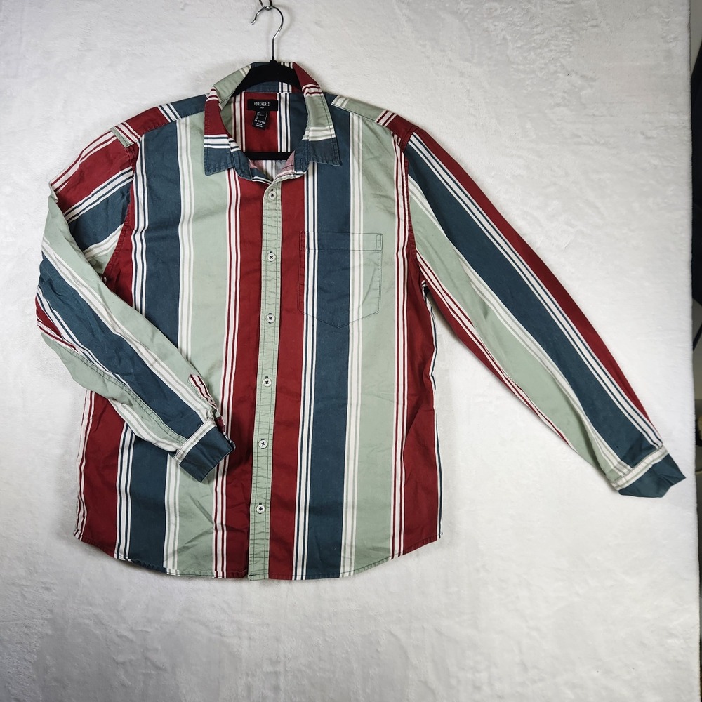 Forever 21 Mens Striped Button Up Long Sleeve Shirt Casual